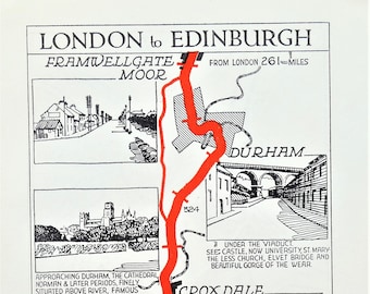 Antique Map RUSHYFORD,Croxdale,FERRYHILL,Durham Original Antique Pictorial Road Map c1920