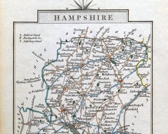 Mappa antica HAMPSHIRE John Cary Mappa originale della contea colorata a mano c1789