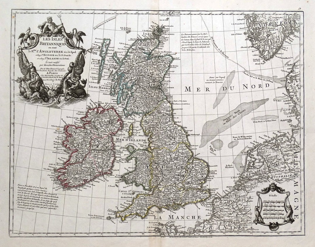Antique Map BRITISH ISLES, UK, Great Britain, De L'isle Original