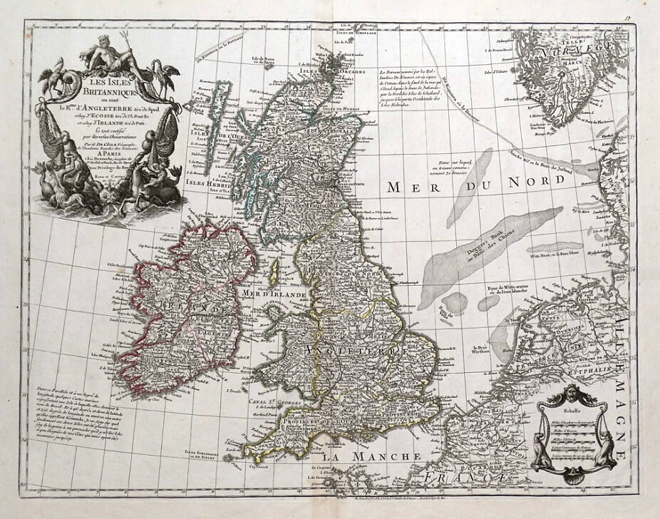 'Isles Britanniques MALLET 1683 old antique map Decorative BRITISH ISLES 