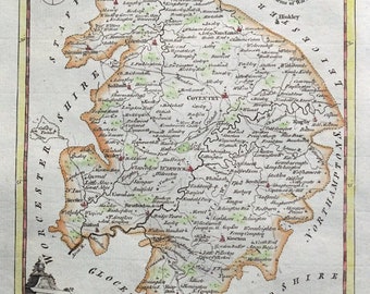 Antique Map WARWICKSHIRE, Thomas Kitchin, Original  County Map c1780