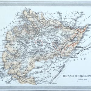 Carte ancienne ROSS & CROMARTY ECOSSE Fullarton lithographie col. originale à la main 1868