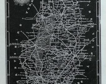 Antique Map NOTTINGHAMSHIRE, Pinnock, white on black original  map 1834