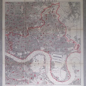 Original Antique Map c1895 LONDON TOWER HAMLETS Docklands Genuine Old Street Map