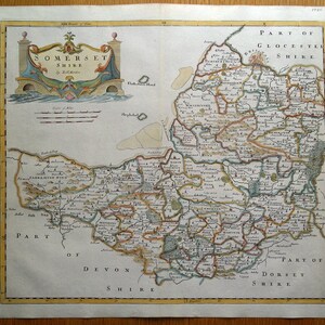Carte antique SOMERSET, Robert Morden, carte originale colorée à la main 1722