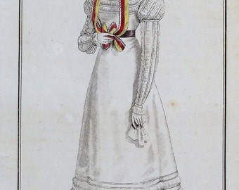 Antique Print PERIOD FASHION COSTUME Ladies Dress No.2074,Journal des Dames,  1822