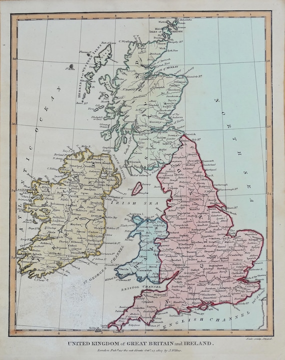 アンティーク地図 ブリテン諸島、イギリス、英国、ジョン・ウィルクス