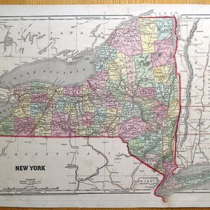 NEW YORK State, Etats-Unis, Original Antique couleur main Carte 1842