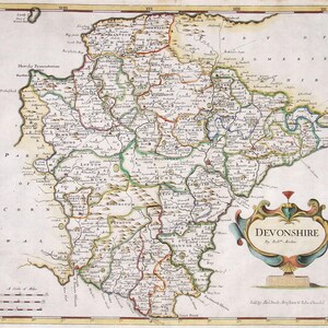 Antique Map DEVON Robert Morden original vintage hand coloured old 1695