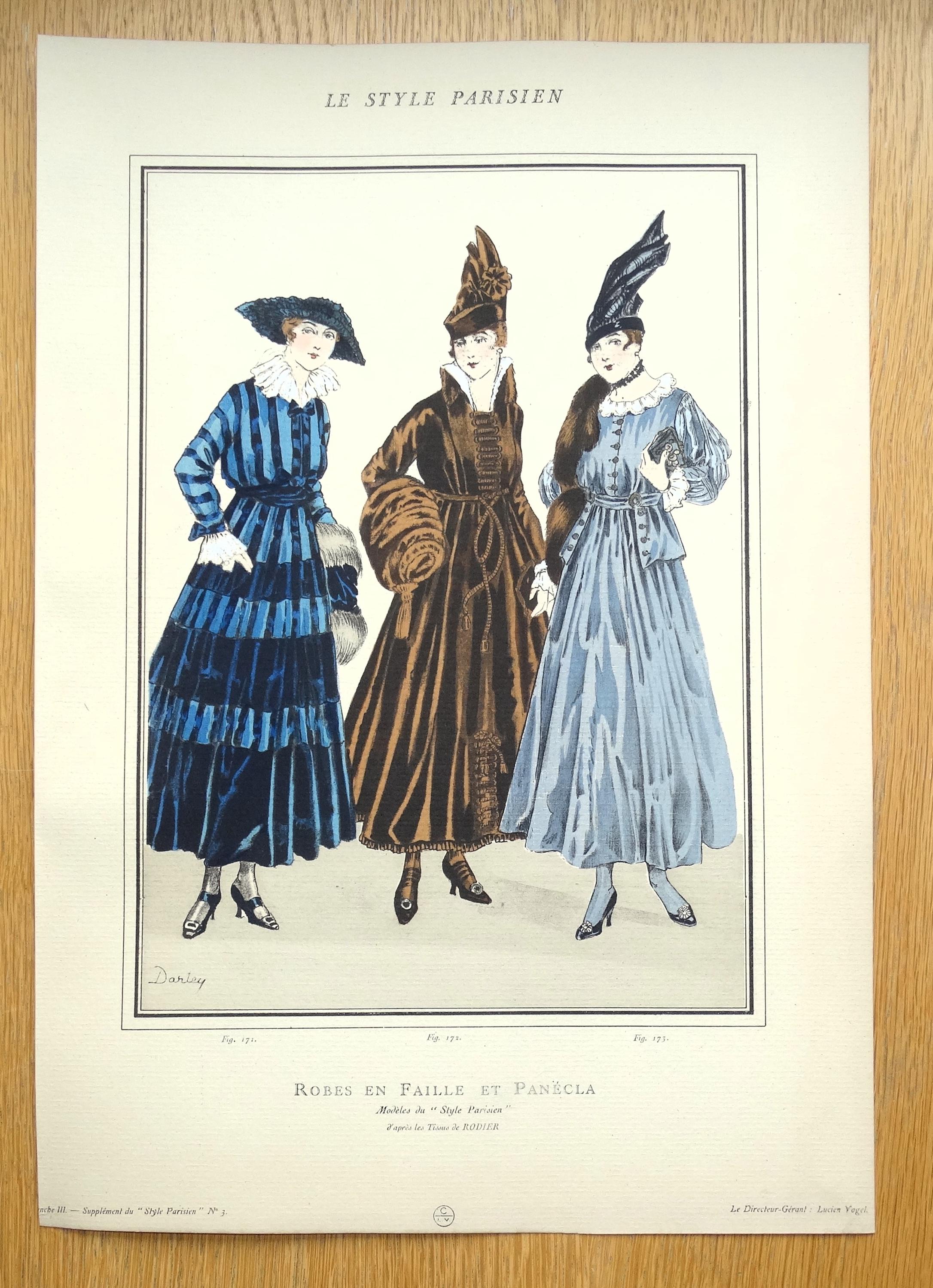 ESTAMPADO DE MODA ANTIGUA Vestidos de Rodier grandes Vintage Art Nouveau Pochoir 1915