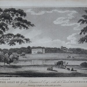 Antieke print STANMORE HALL & PARK Middlesex, originele kopergravure 1807
