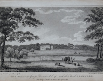 Antique Print STANMORE  HALL & PARK Middlesex, Original  Copper Engraving  1807