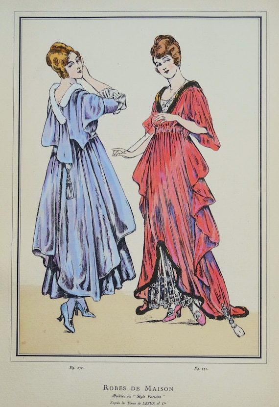 ANTIQUE FASHION PRINT House Dresses Art Nouveau Large Old Vintage
