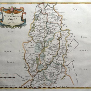 Carte ancienne NOTTINGHAMSHIRE, Robert Morden, carte originale colorée à la main 1722