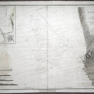 Antike Seekarte LIVORNO, ITALIEN, Original Seekarte vom 1848 Seekarte