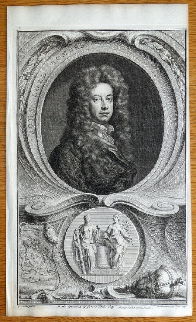 Antique Portrait Print JOHN SOMERS, Lord Somers, Baron of Evesham