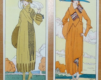 2 estampes vintage Art nouveau au pochoir originales par Dartey Paris 1917