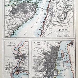 Antique Maps  QUEBEC, MONTREAL, NIAGARA, Canada, Johnston, City Plans c1900