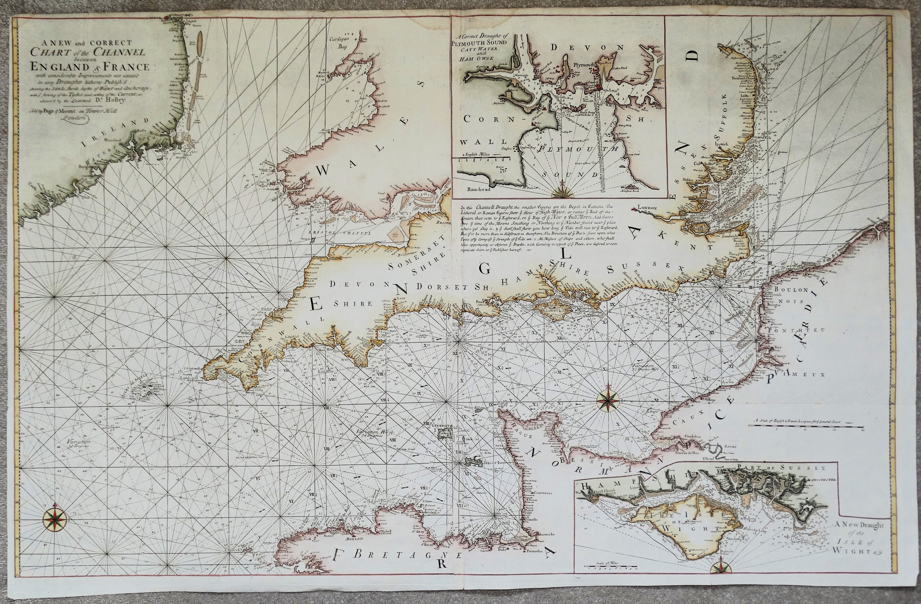 アンティーク海図 イギリスとフランスの間のイギリス海峡、G アンティーク海図 イギリスとフランスの間のイギリス海峡、G