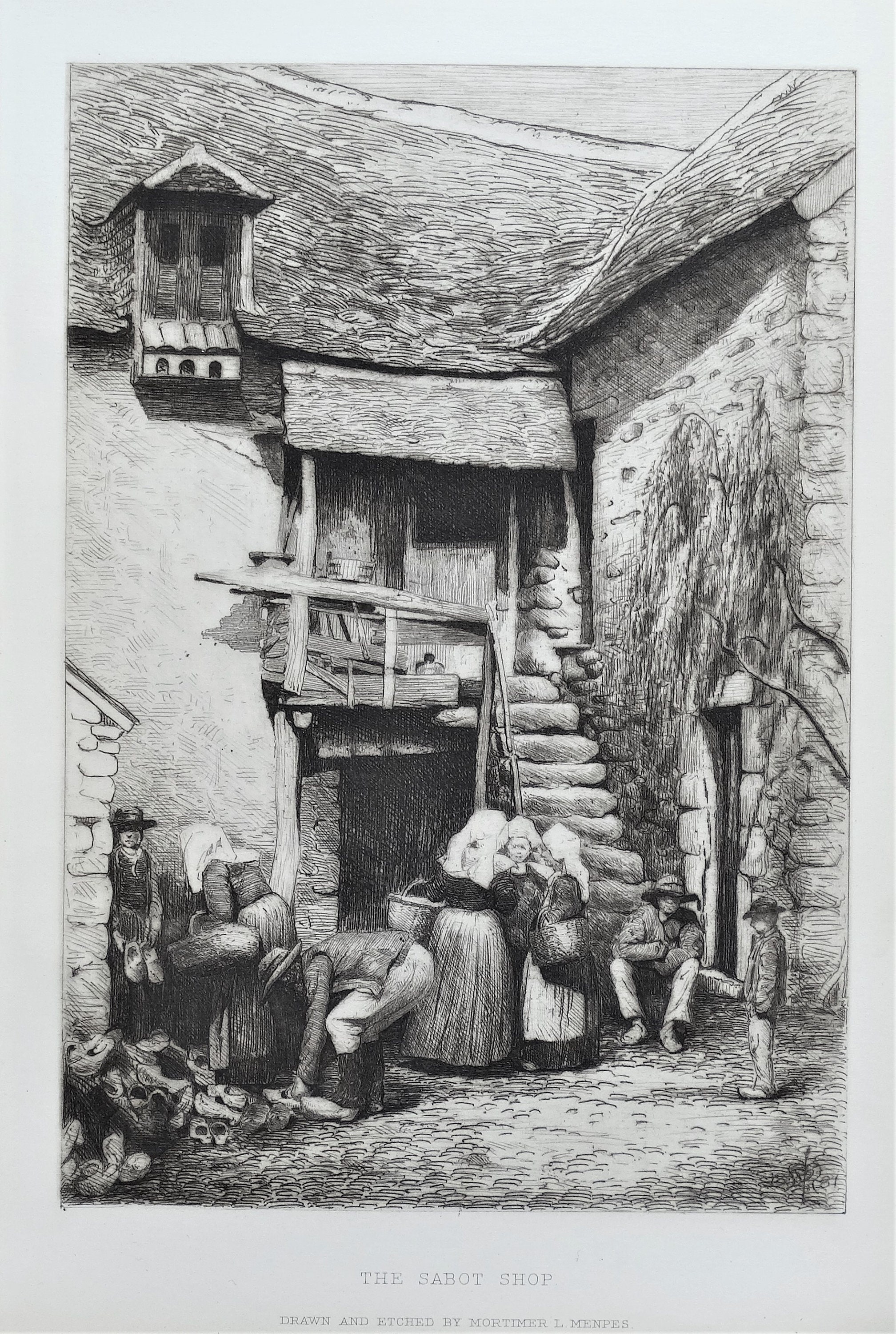 Antique Print SABOT SHOP, Clogs, Netherlands Etching