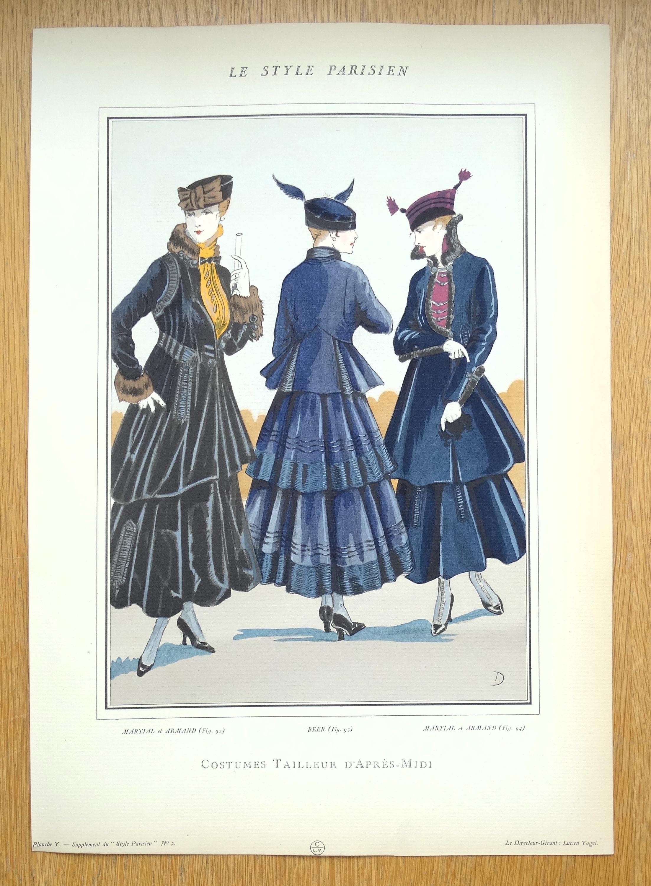 ANTIQUE FASHION PRINT Afternoon Dresses Large Vintage Art Nouveau