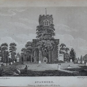 Antieke print STANMORE VILLAGE MIDDLESEX originele kopergravure 1807