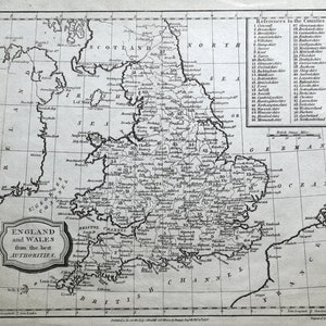 Antike Landkarte ENGLAND & WALES in Counties, Barlow originale Karte 1807