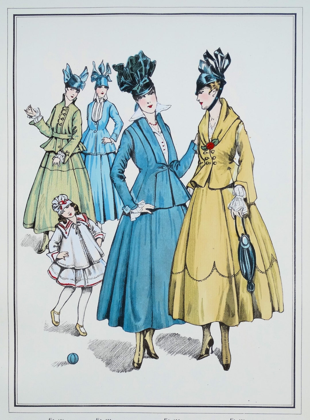 アンティーク ファッション プリント サージ スーツ アール ヌーボー