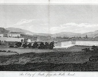 Antique Print BATH, SOMERSET, City Panorama original engraving 1804