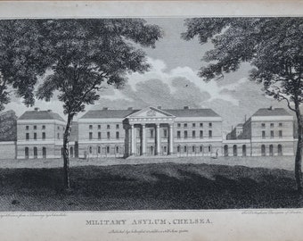 Antique Print MILTARY ASYLUM CHELSEA  Duke of York's Head Quarters  Copper Engraved  Print 1804