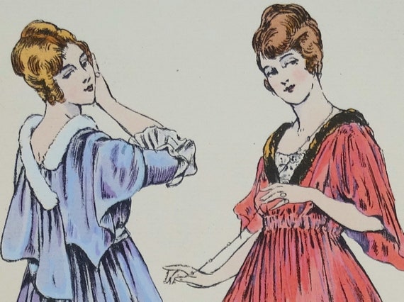 ANTIQUE FASHION PRINT House Dresses Art Nouveau Large Old ANTIQUE FASHION PRINT House Dresses Art Nouveau Large Old