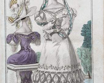 Antique Print PERIOD COSTUME, Ladies Opera Dress, Paris Fashion plate 477  1826