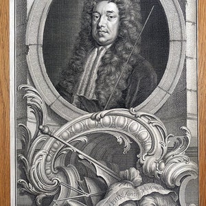 Stampa con ritratto antico SIDNEY GODOLPHIN, conte di Godolphin, Tindal, 1745