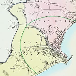 Ancienne carte PENZANCE CORNWALL Original Dawson vintage plan des rues de la ville de 1832