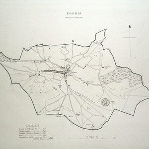 Antike Landkarte BODMIN, CORNWALL, ENGLAND, Straßenplan, Dawson Original, 1832