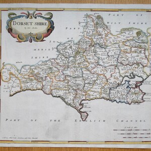 Carte antique DORSET, Robert Morden, carte antique originale colorée à la main 1695