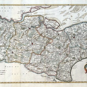 Carte ancienne KENT, Robert Morden, carte originale coloriée à la main 1722