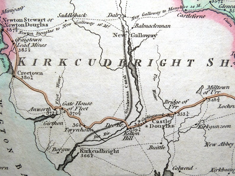 SCOTLAND Ayr To Port Glasgow /& Dumfries to Port Patrick Antique County Road Map 1812