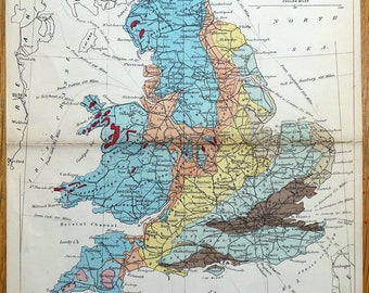 Antique Map ENGLAND & WALES GEOLOGICAL Map J.Reynolds Original  c1880