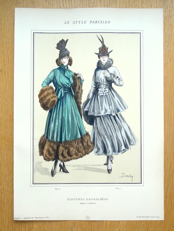 ANTIQUE FASHION PRINT Dresses by Cheruit Large Vintage Art Nouveau Pochoir  1915 - Etsy