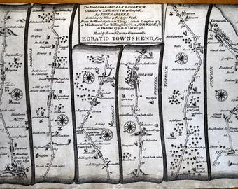 Antique Map NORFOLK Kings Lynn Norwich Yarmouth Gardner Strip Road Map 1719 Original Vintage