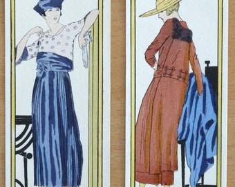 GRAVURES DE MODE ANCIENNES 2 gravures originales Art Nouveau au pochoir Paris 1917
