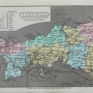 Antike Landkarte CORNWALL, Capper Original Handkoloriert 1808