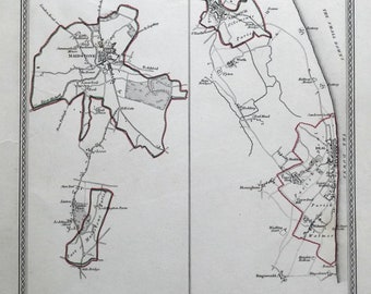 Antique Map MAIDSTONE, SANDWICH, DEAL, Kent Town Plans, Lewis  map 1835