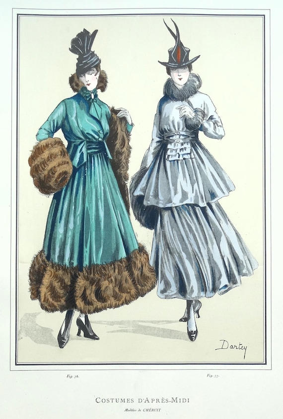 ANTIQUE FASHION PRINT Dresses by Cheruit Large Vintage Art Nouveau Pochoir 1915 - Etsy ANTIQUE FASHION PRINT Dresses by Cheruit Large Vintage Art Nouveau Pochoir 1915 - Etsy