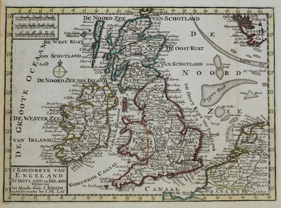 Antique Map BRITISH ISLES Britain, Jacob Keiser, Jan De Lat