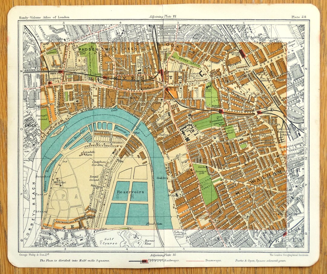 Antique Map London HAMMERSMITH, FULHAM, West Kensington, Baron's Court ...