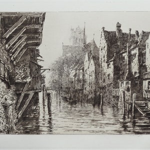 Antique Print DORDRECHT, DORT, NETHERLANDS, Ernest George original etching  print 1880