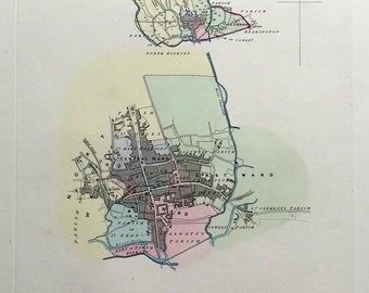 Antique Map OXFORD Street Plan, Dawson Original antique hand colured map 1832