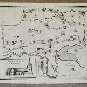 Antique Map, The ISLE of THANET in KENT Samuel Parker John Harris original 1719